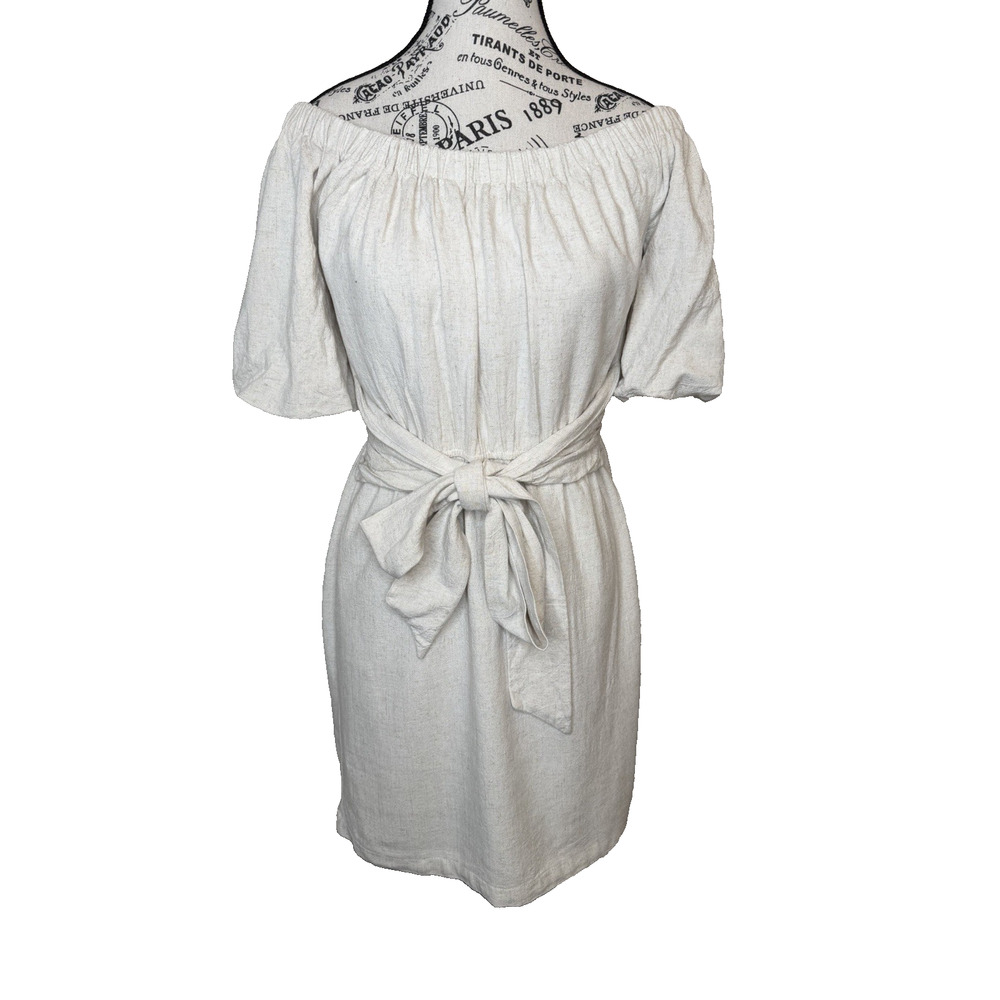Guess Women’s Short Dress Size Medium Ivory Off Shoulder Tie Front Or Back Lined